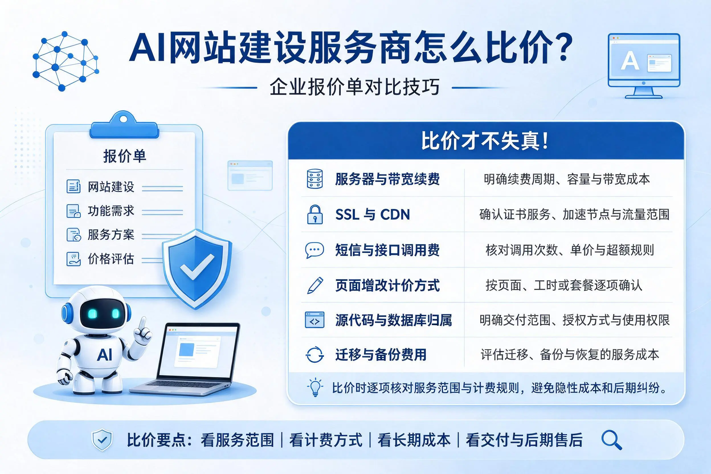 AI网站建设服务商怎么比价?云浮企业报价单对比技巧